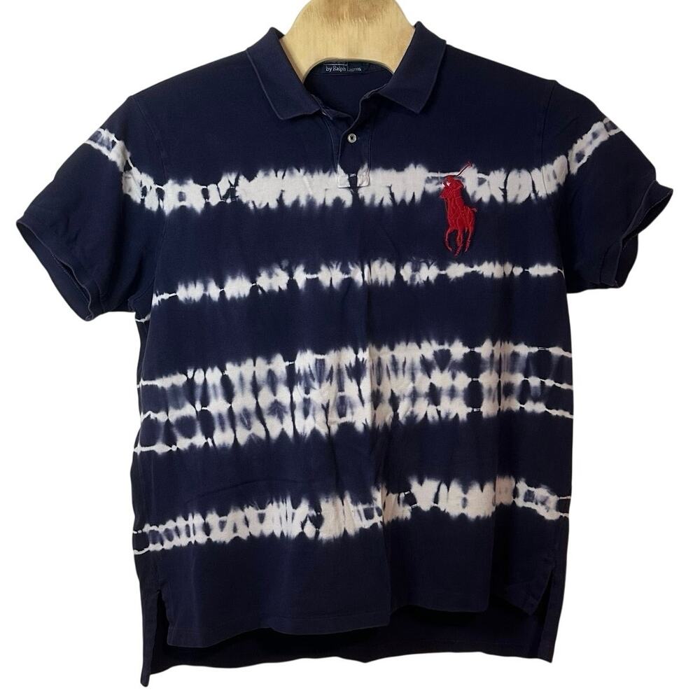 Polo Ralph Lauren Vintage Men’s Tie Dye Polo Shirt Size XXL Big Pony‎ Navy White